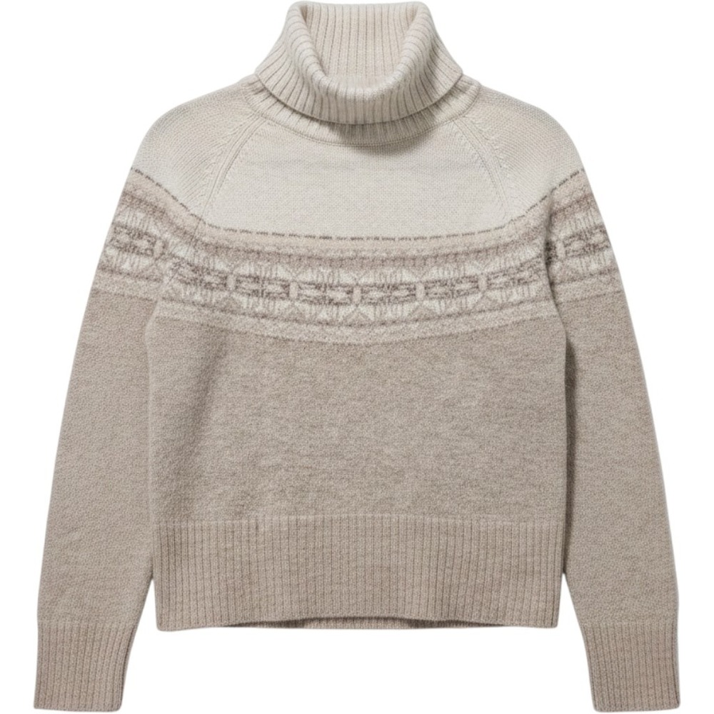 Valerie Stevens Turtleneck Sweater M Cream Taupe Angora Wool Fair Isle Cozy Soft